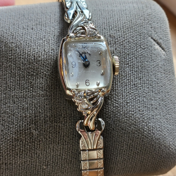 Hamilton Vtg Art Deco 14K White Gold And Diamond Accent Cocktail Watch - Picture 4 of 11